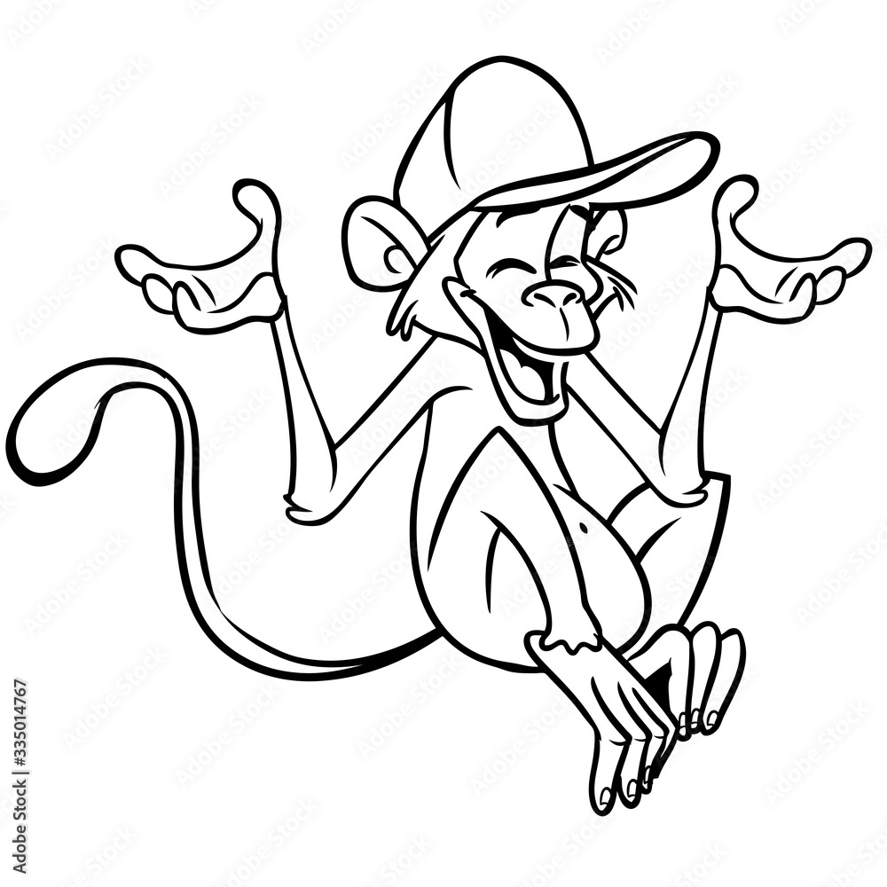 Fototapeta premium Cute cartoon monkey chimpanzee. Vector illustration of a monkey outlines. Design for coloring book