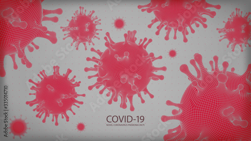 Vector illustration. Coronavirus 2019 nCov novel coronavirus. Microscopic view of virus cells close up. Dangerous ncov corona virus, SARS pandemic risk. 3D polygonal.