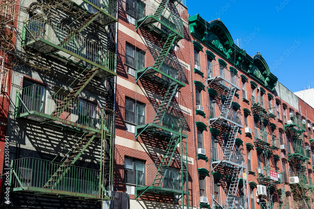 Colorful Old Buildings with Fire Escapes on the Lower East Side of New York City