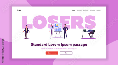 Office losers set. Useless puzzled employees sleeping at workplace, shrugging, questions. Flat vector illustrations. Inefficient manager, failure concept for banner, website design or landing web page