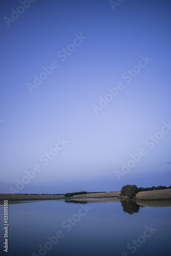 landscape, lake, clouds, tree by the lake, reflection in the water