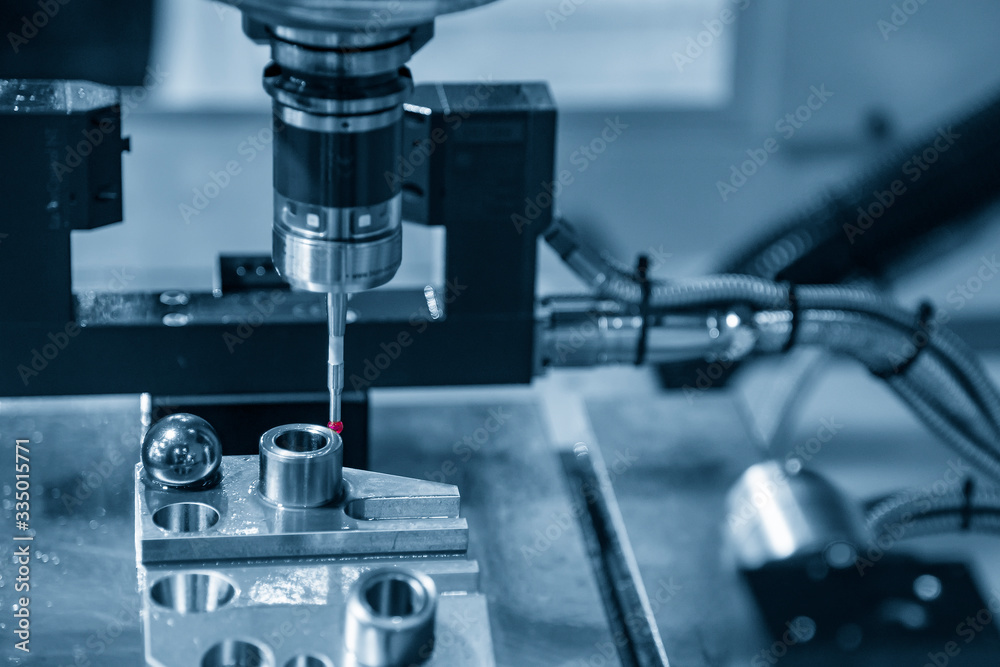 The multi-axis,CMM probe measure dimension of the aluminium casting ...