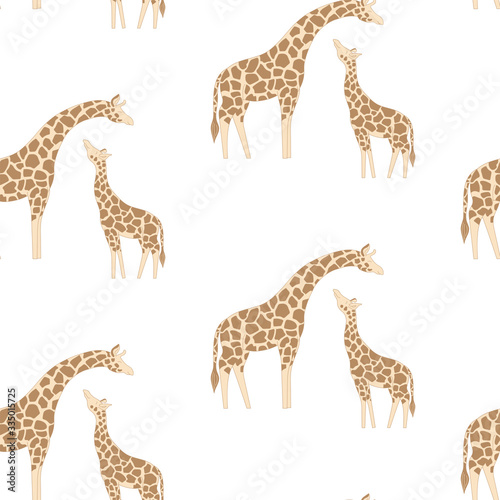 Seamless pattern with cute giraffe on white background.