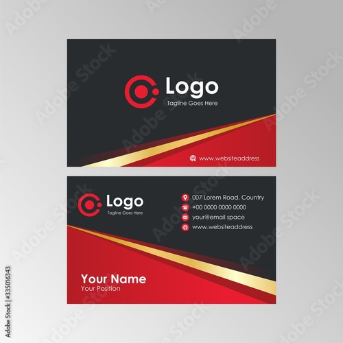 Simple elegant red black luxury geometric business card design, professional name card template vector
