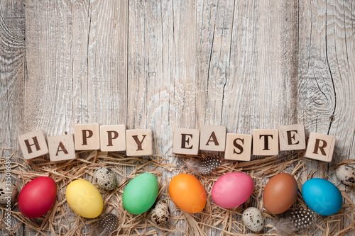Happy Easter background with colorful eggs