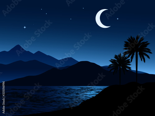 night landscape with moon