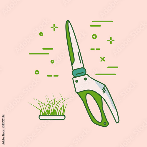 Gardening line icons vector set. Garden tools icons collection. Gardening icons illustration set. Grass scissors linear icon concept