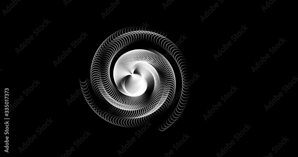 Abstract CGI 3D rotating object on black background, camera rotates 360 degrees around the object, loopable footage.