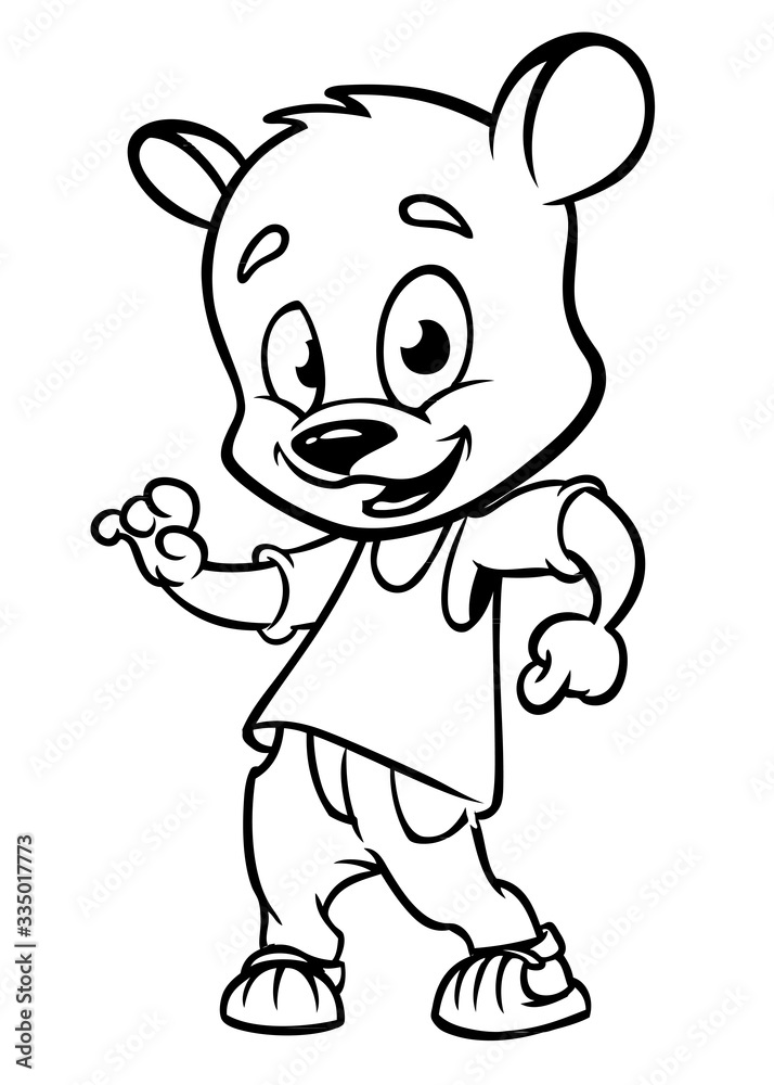 Cartoon bear dancing. Vector illustration outlined. Design for coloring book Cartoon bear dancing. Vector illustration outlined. Design for coloring book