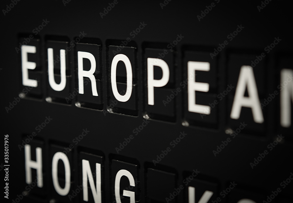 Signs name of Europe on black directory board. Used for For currency exchange, airport, business, finance or travel concept, Signs and symbols. Signs name of Europe on black directory board. Used for For currency exchange, airport, business, finance or travel concept, Signs and symbols.