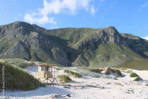 Lifeguard house by the beach and the mountains