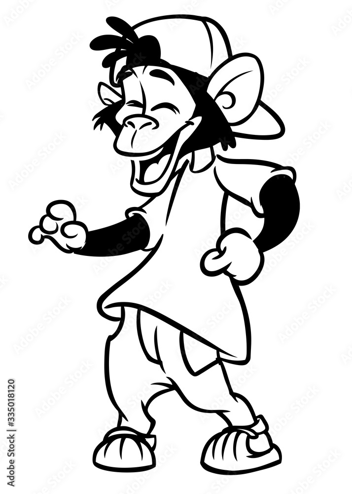 Fototapeta premium Cartoon monkey chimpanzee dancing. Vector illustration outlined. Design for coloring book