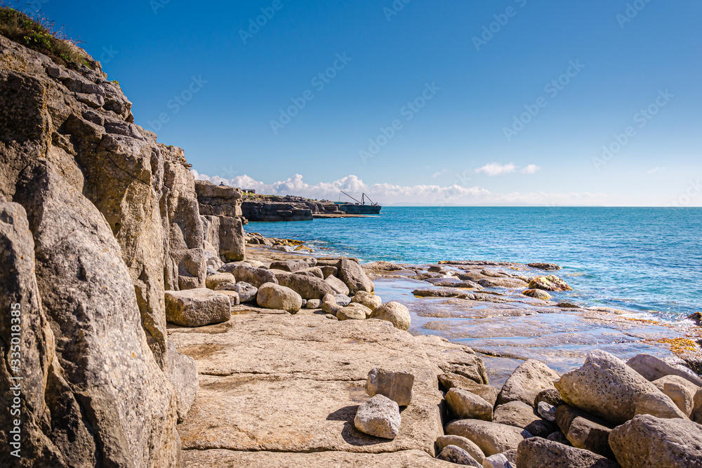 Looking along the rocky coast at Portland Bill, Isle of Portland, Dorset