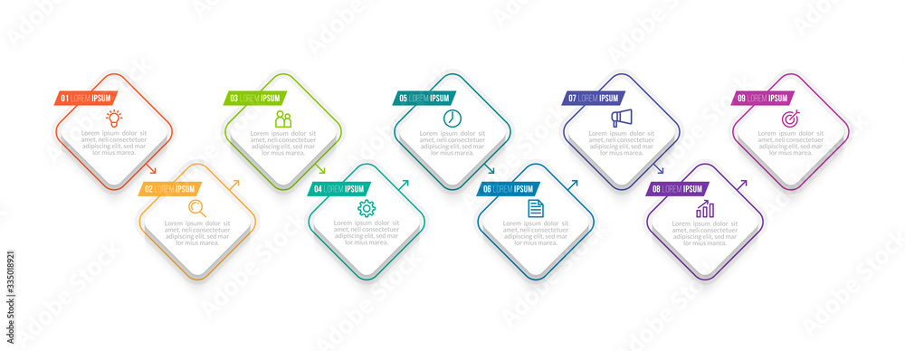 Minimal Business Infographics template. Timeline with 9 steps, options ...