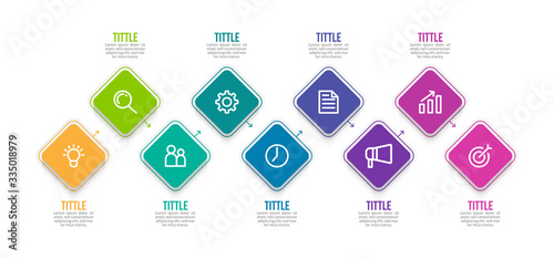 Minimal Business Infographics template. Timeline with 9 steps, options and marketing icons .Vector linear infographic with nine conected elements. Can be use for presentation.