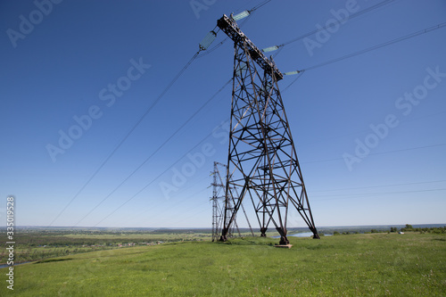 Metal pylon on the high bank of the Kama River
