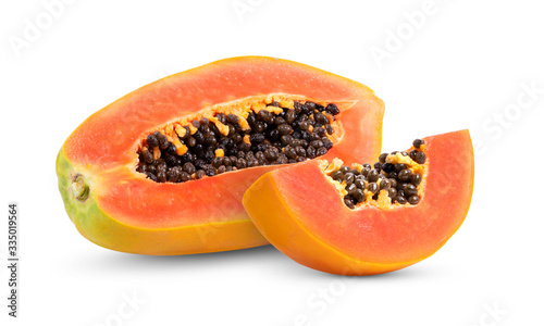 papaya fruit with seeds on white background. full depth of field