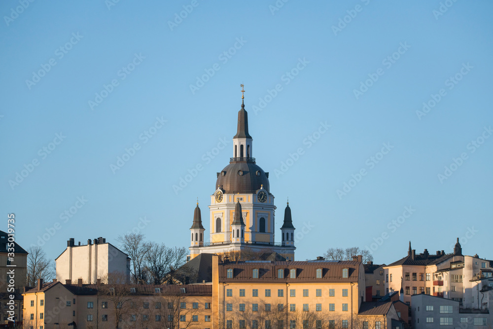 The church Katarina kyrka in the district Södermalm in Stockholm a sunny spring morning.