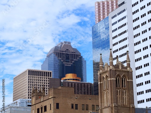 Beautiful summer day city view of different architecture of downtown Houston, Texas.