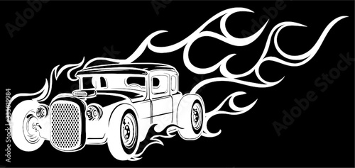 vintage car, hot rod in black background