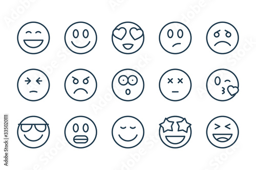 Emoji and Different faces related line icons. Emotions vector outline icons.