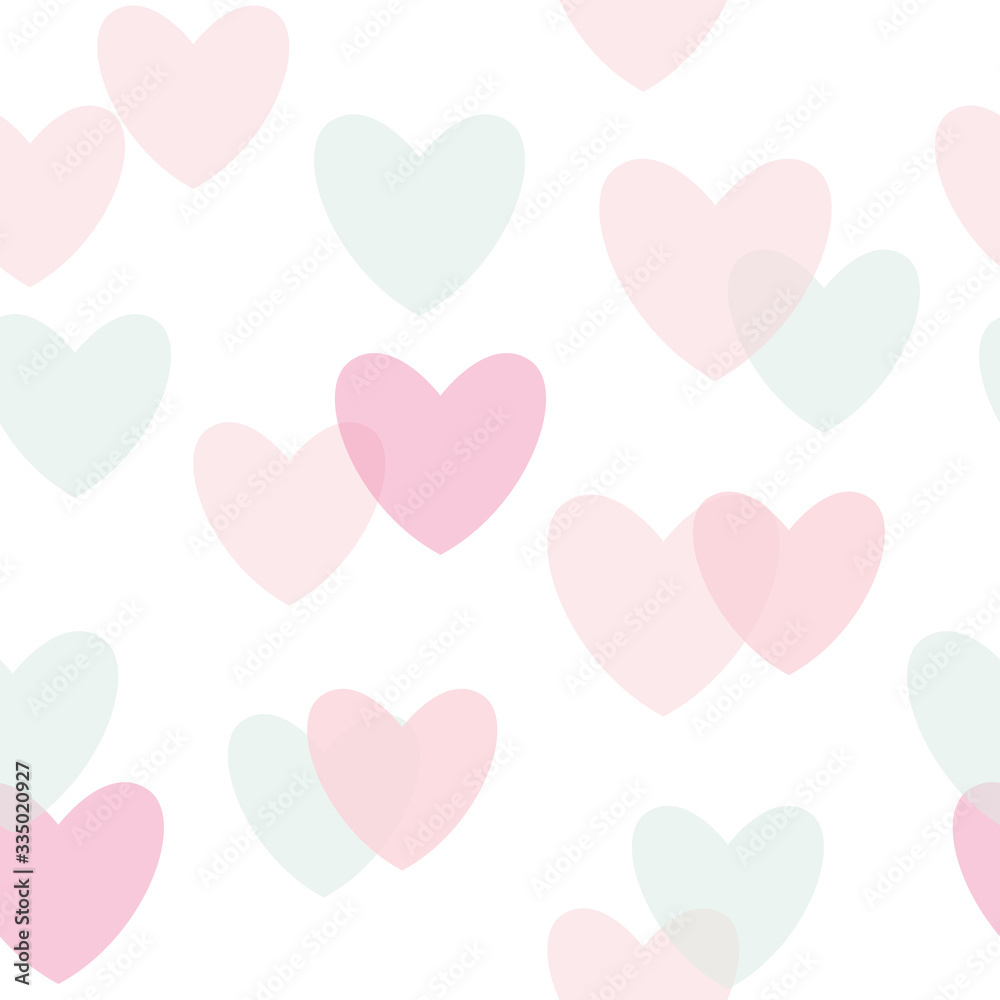 Vector Watercolor Cute Hearts in Pastel Colors seamless pattern background.