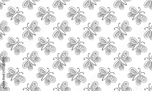 Beautiful colorful butterfly isolated on a white background. Hand drawing line vector sketch