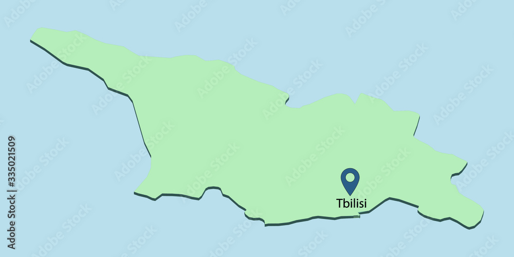 The 3D map of Georgia with pin pointing to Tbilisi the capital of Georgia