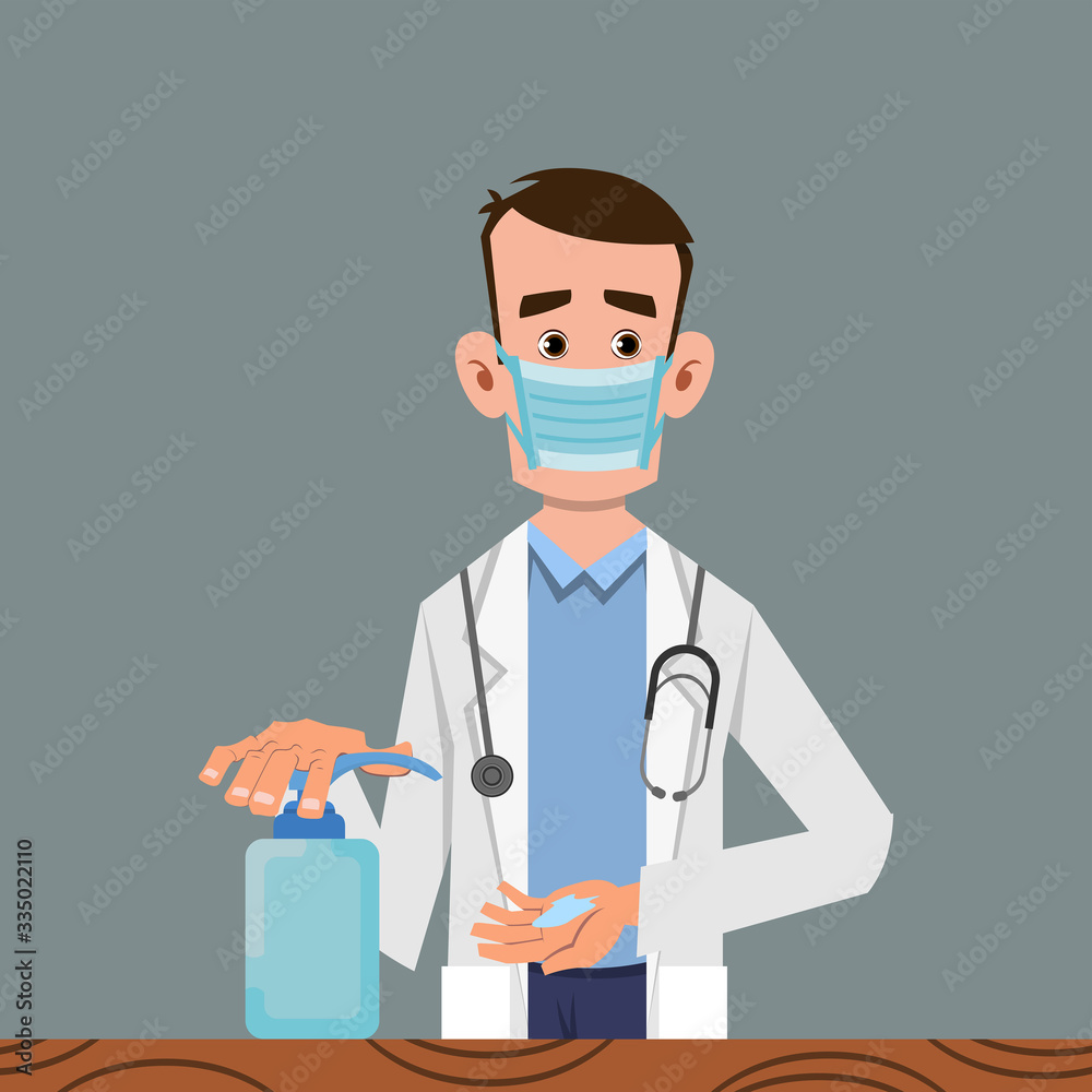 doctor sanitizing hands with gel doctor sanitizing hands with gel