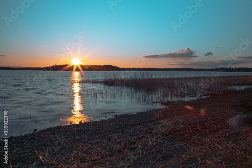 Sunset over the sea in Finland. Scandinavian nature photo