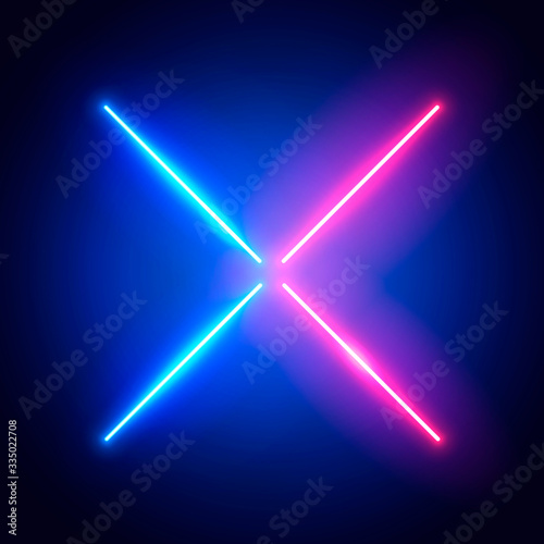 Vector Illustration Futuristic X Sign. Neon Cross In Blue And Red Color.