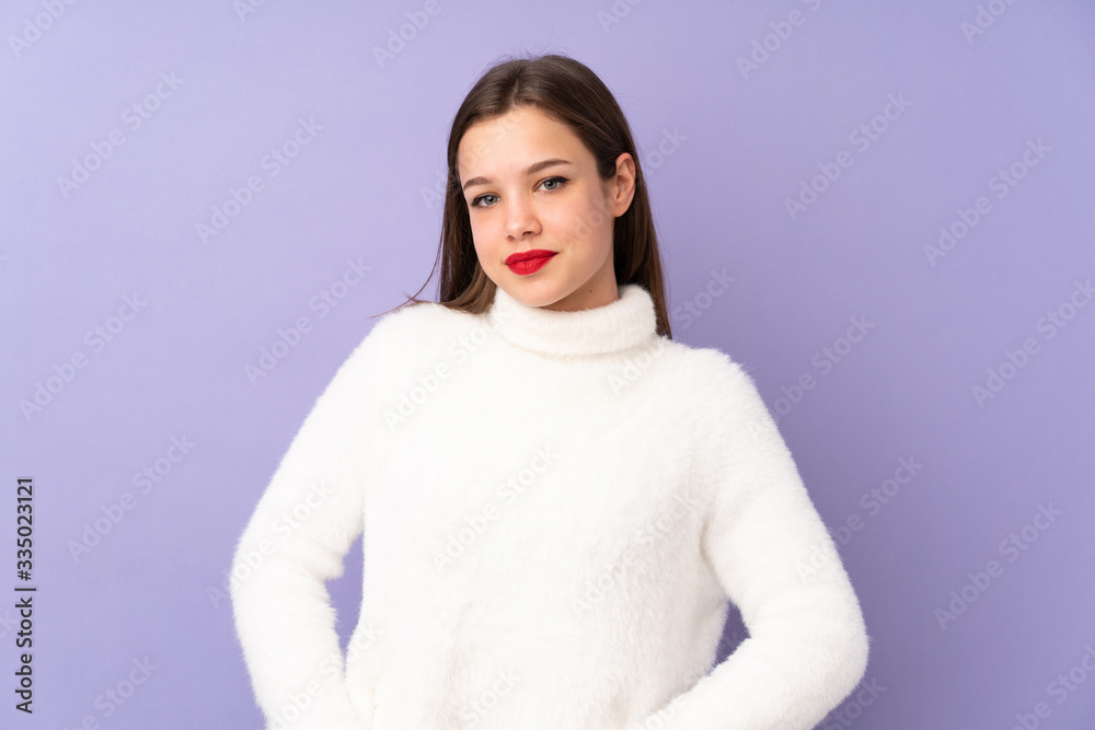 Teenager girl isolated on purple background laughing Teenager girl isolated on purple background laughing
