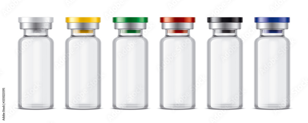 Set of Glass Bottles with Colored Caps. Set of Glass Bottles with Colored Caps.