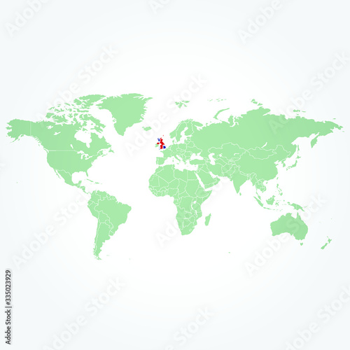 Map of the world with UK in highlight
