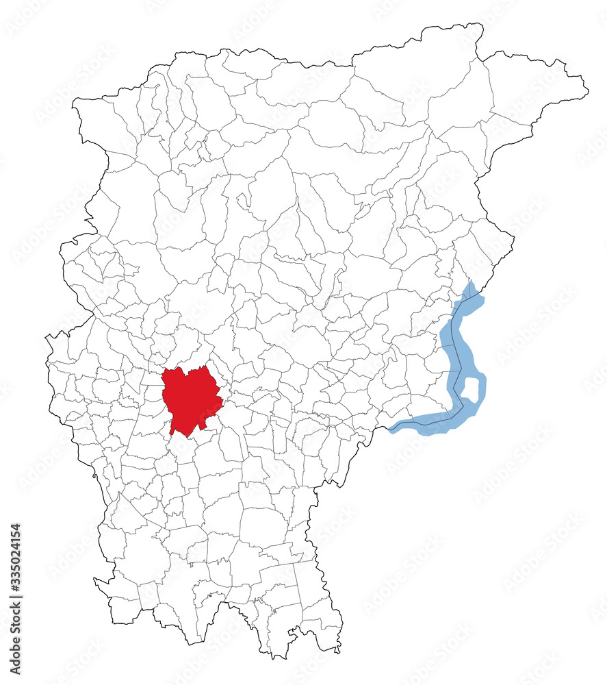 Satellite view of the Municipalities in the province of Bergamo, map. Lombardy, Italy