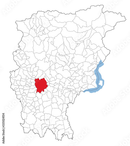 Satellite view of the Municipalities in the province of Bergamo, map. Lombardy, Italy