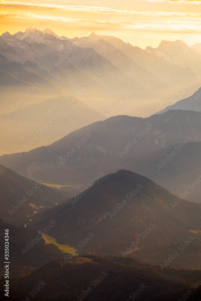 Mountains with fog in the morning