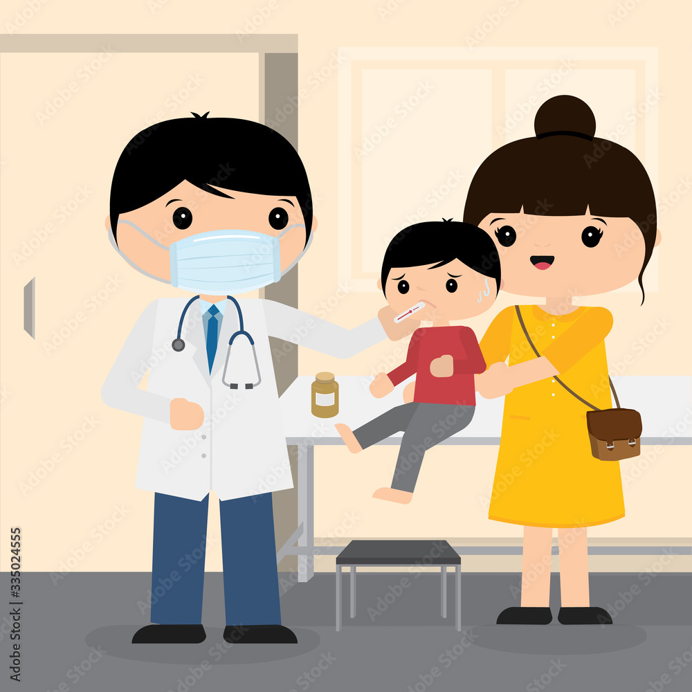 Doctor is working in the hospital. 2019-nCOV The Patient Symptoms Character Cartoon Vector. the coronavirus, Covid-19 Wuhan Virus Disease Vector illustration. Doctor is working in the hospital. 2019-nCOV The Patient Symptoms Character Cartoon Vector. the coronavirus, Covid-19 Wuhan Virus Disease Vector illustration.