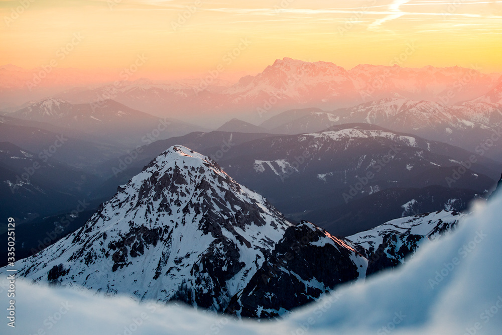 Sunset photographed from the Dachstein