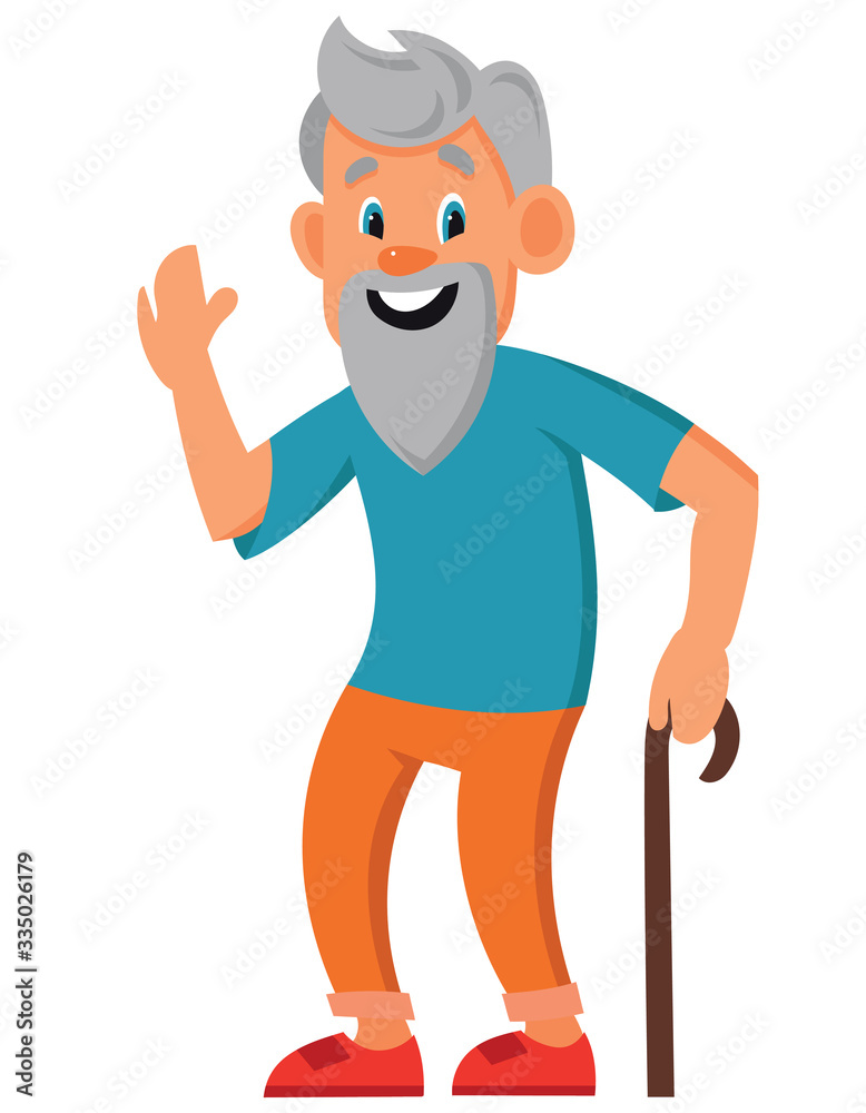 Old man in cartoon style. Smiling character isolated on white background.