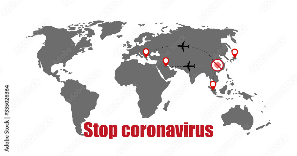 Naklejka premium Coronavirus spread of infection on world map vector banner stop 2019-ncov