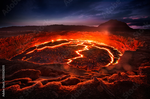 Lava lake in the Erta Ale volcano. Danakil depression, Ethiopia