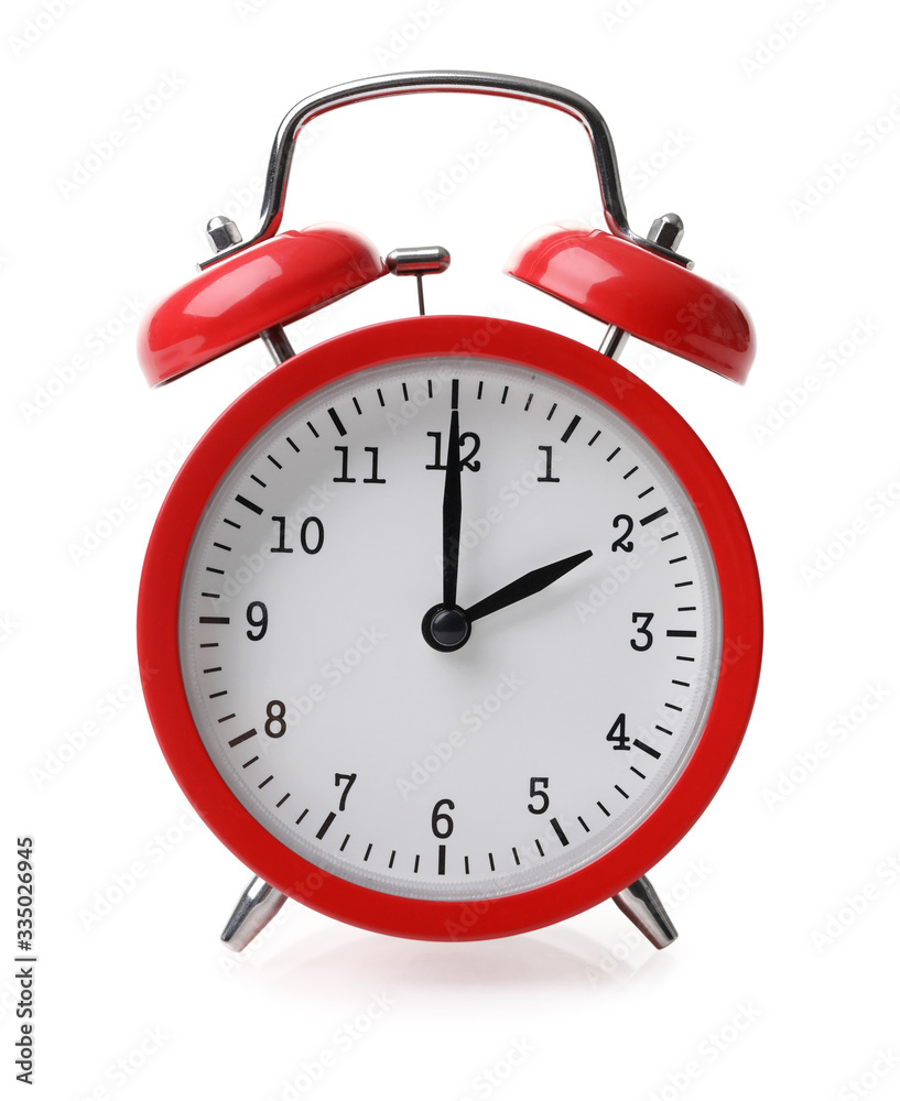Red alarm clock set at two isolated over white background Red alarm clock set at two isolated over white background
