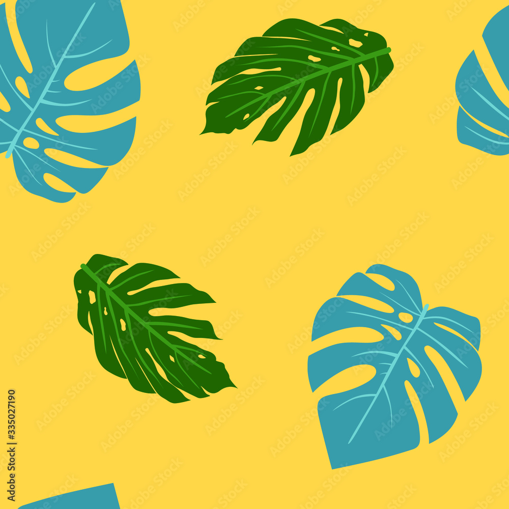 Obraz Seamless tropical vector pattern with monstera leaves for backgrounds. Great for patterns, wallpapers, web page backgrounds, textiles, surface textures.