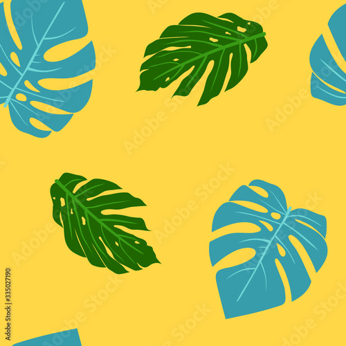 Seamless tropical vector pattern with monstera leaves for backgrounds. Great for patterns, wallpapers, web page backgrounds, textiles, surface textures.