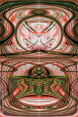 Abstract art illustration in brown and green colors. Many multi-colored waving lines.