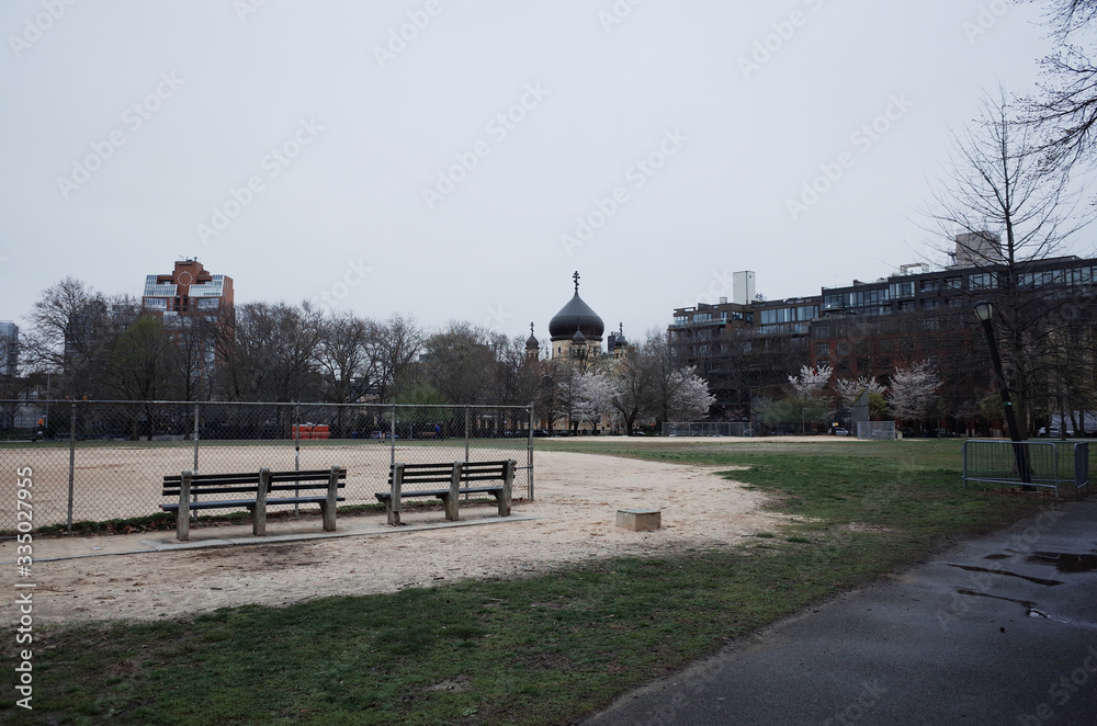 Coronavirus Covid 19 New York City Brooklyn Williamsburg Greenpoint Empty Park Field