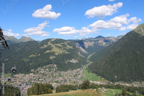 Top mountain view of Morzine valley in the Alps