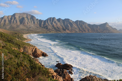 Landscape view of the beach by the mountains