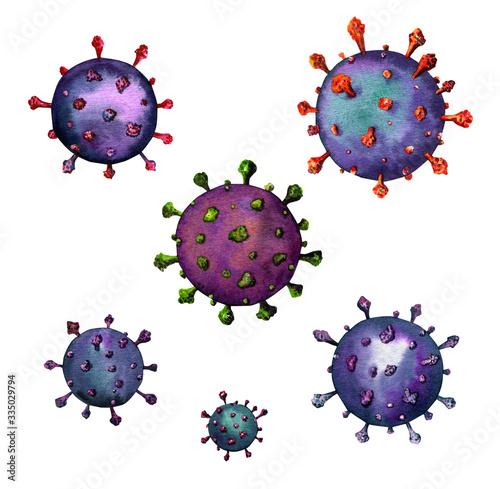 Watercolor illustration of a coronavirus. Covid-19